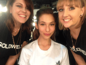 Louise and Krystal with model for the Steven Khalil show.