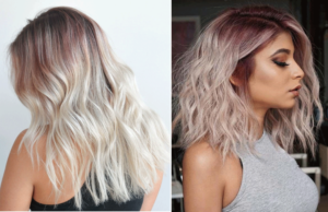 rose gold hair trend with a rose gold shadow root