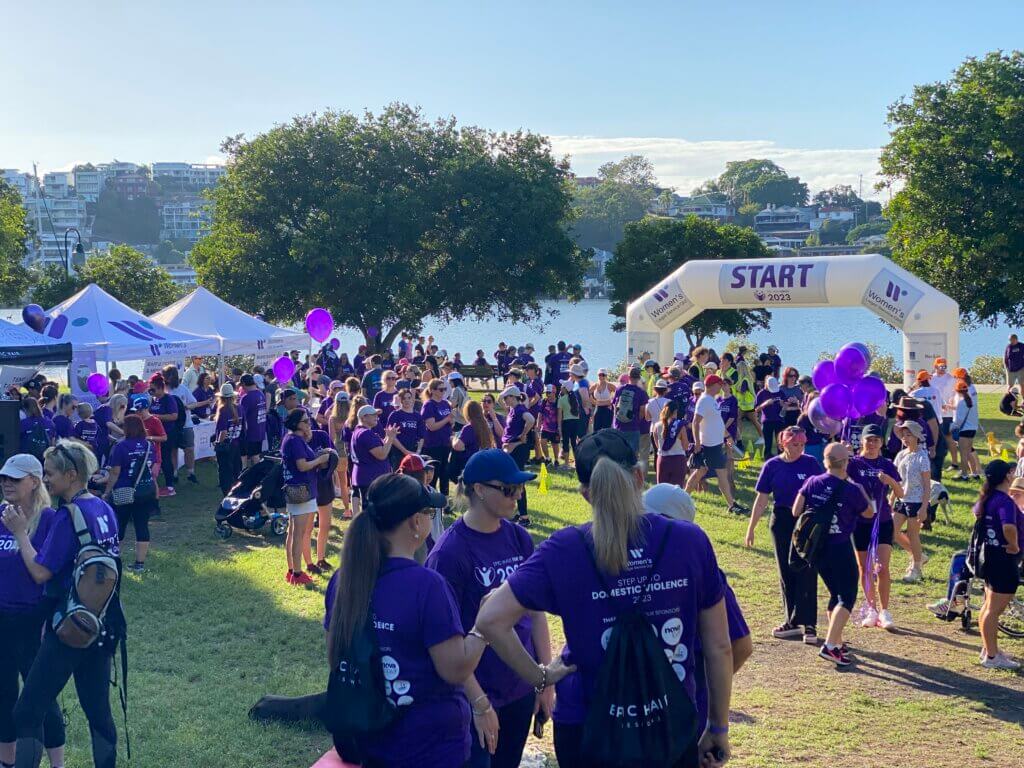 Crowd walking in support of Women’s Legal Service Queensland at Epic Walk for DV