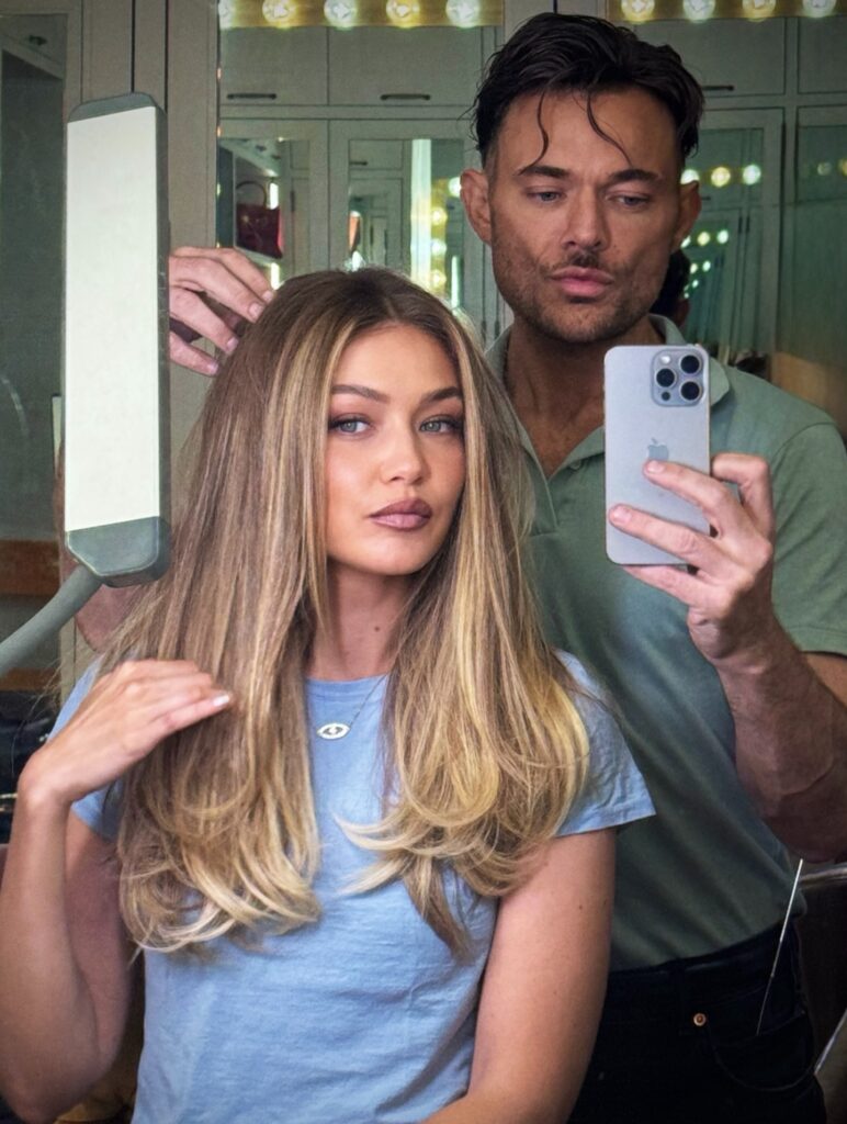 Gigi Hadid and her celebrity hairstylist Dimitris Giannetos