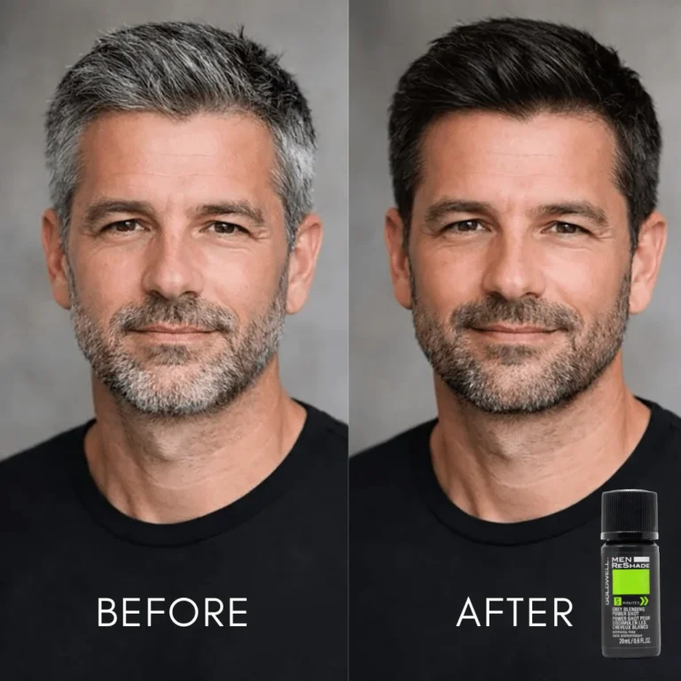 Goldwell Men ReShade before and after example showing transparent grey reduction